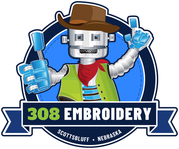 308 Embroidery circle badge with Stitch, the cowboy robot mascot