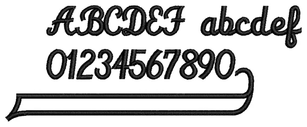 Flair Script lettering sample: ABCDEF abcdef 0123456789