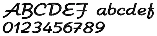 Karin Script lettering sample: ABCDEF abcdef 0123456789
