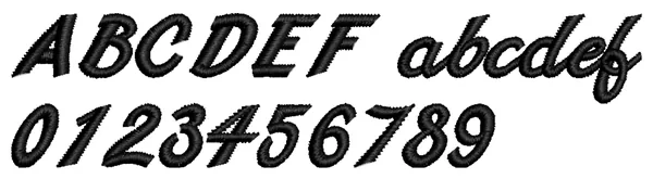 Memo Script lettering sample: ABCDEF abcdef 0123456789