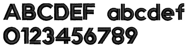 Miniature Block lettering sample: ABCDEF abcdef 0123456789