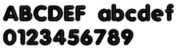 Round Block lettering sample: ABCDEF abcdef 0123456789