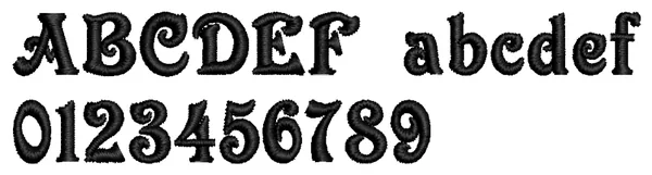 Victorian lettering sample: ABCDEF abcdef 0123456789